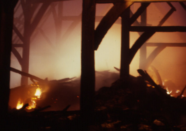 Inside the burning barn 18th April 1980