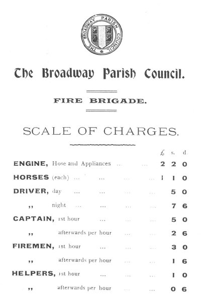 Broadway Parish Council scale of charges for fire brigade