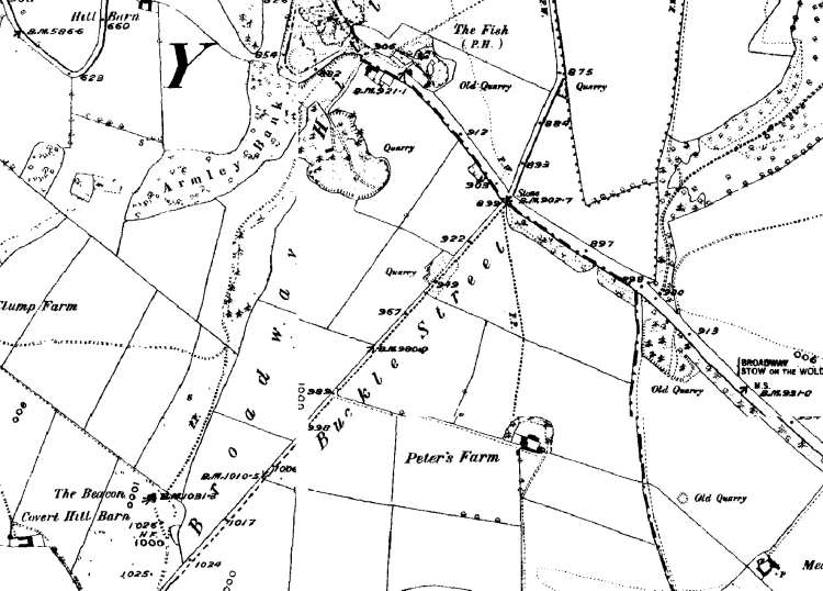 1890 map of Broadway Hill showing Peter's Farm